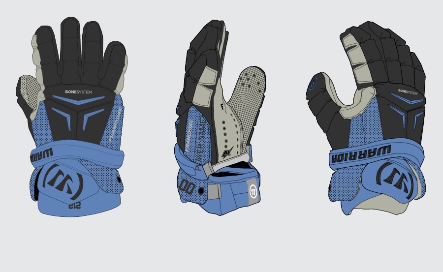 212 Warrior lacrosse gloves in Carolina blue